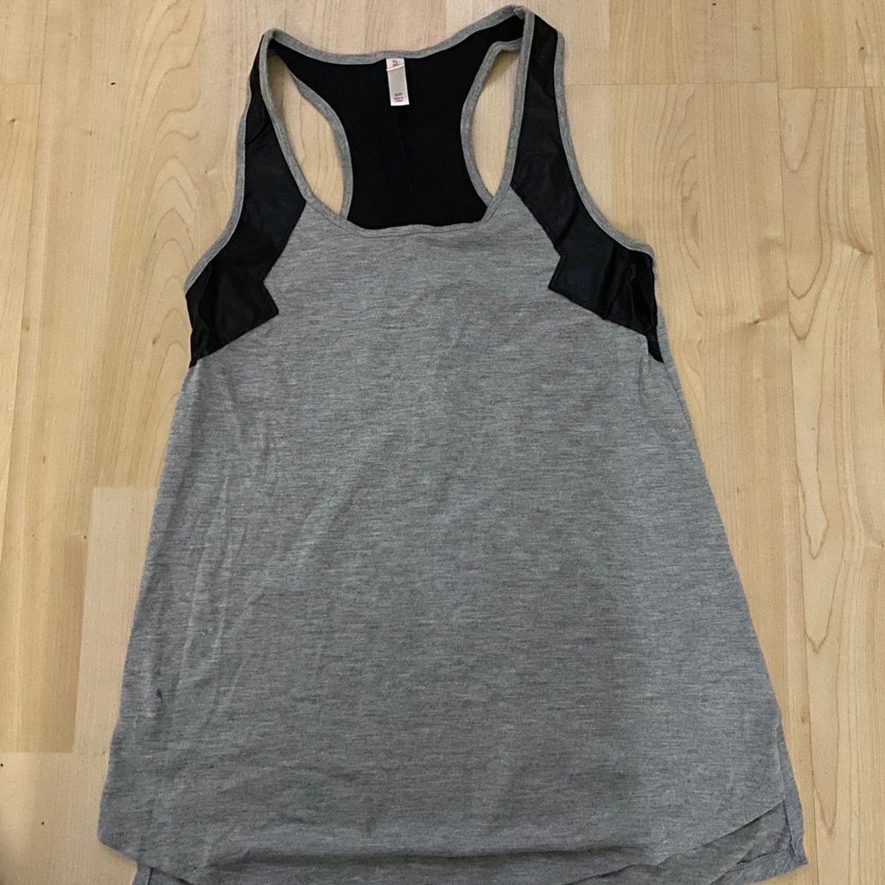 Racer back gray and faux leather tank